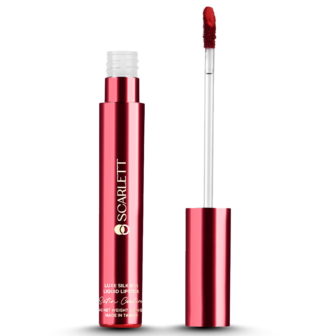 Matte liquid lipstick in Evara, a rich, long-lasting shade.